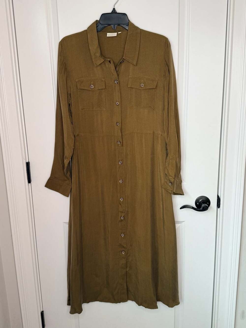 Spartina 449 Olive Button-Front Midi Shirt Dress Medium